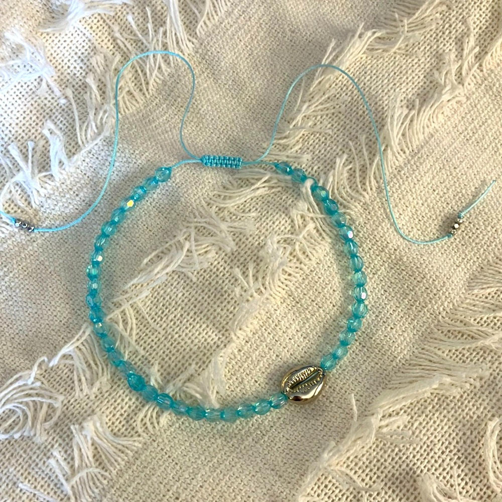 New So Cool Boho The Side Shell Crystal Beaded Necklace Blue Silver